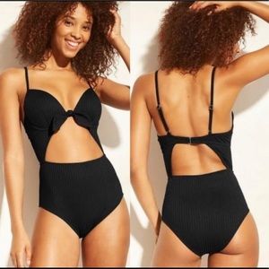 Shade & Shore Black Ribbed Cut Out One Piece